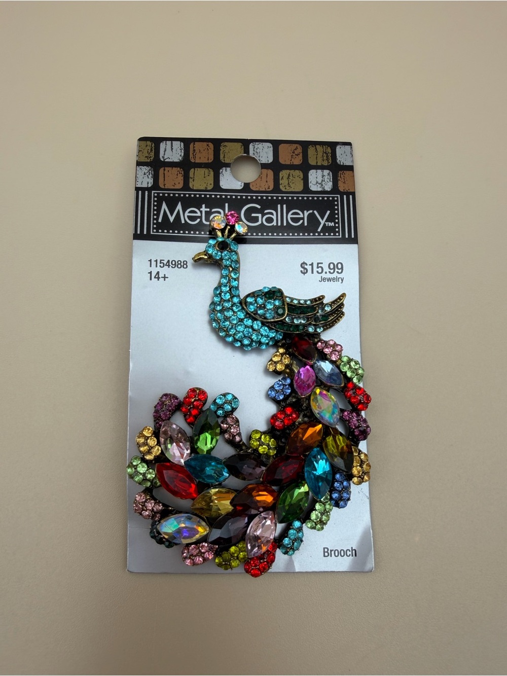 Metal Gallery Multicolor Rhinestone Peacock Brooch
